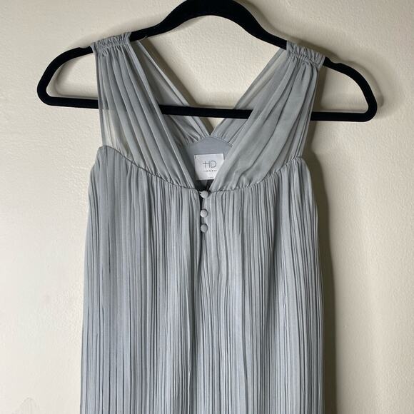 Anthropologie HD in Paris grey‎ pleated chiffon mini dress ruffles small petite - Picture 4 of 7